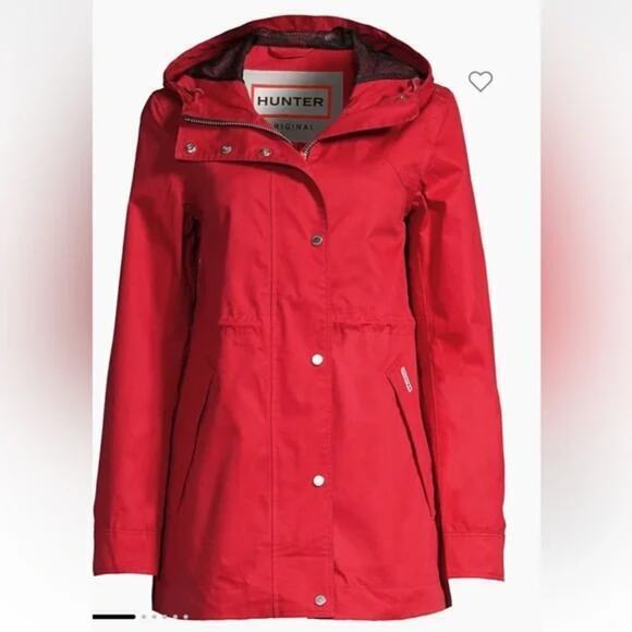 Hunter Red Original Cotton Smock Water Resistant Long Sleeve Hooded Rain Jacket - Picture 3 of 5